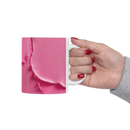 Rosa neón desgastado: tela de muñeca atrevida y rasgada inspirada en la mezclilla - Taza de cerámica de 11 oz