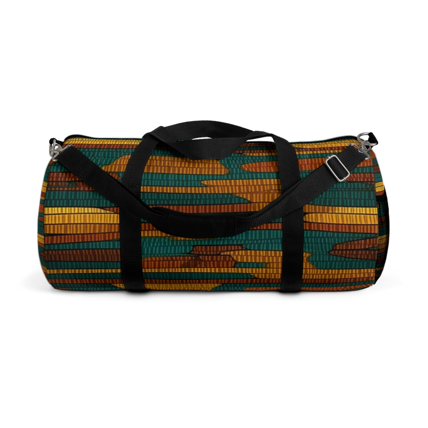 Teal & Dark Yellow Maya 1990's Style Textile Pattern - Intricate, Texture-Rich Art - Duffel Bag