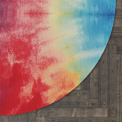 Rainbow Tie-Dye Denim: Vibrant Multi-Color, Fabric Design Spectacle - Round Rug