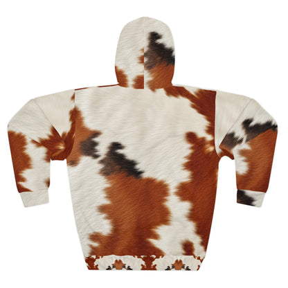 Hair Cowhide Leather Natural Design Tough Durable Rugged Style - Unisex Pullover Hoodie (AOP)