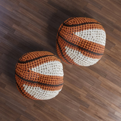 Home Basketball Shaped Hooked Pillow - Assembled and Shipped From USA - Tufted Floor Pillow, Round