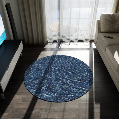 Denim-Inspired Design - Distinct Textured Fabric Pattern - Round Rug