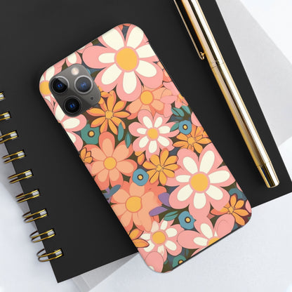 Groovy 1960s 1970s Pink & Orange Daisy Mod Floral - Tough Phone Cases