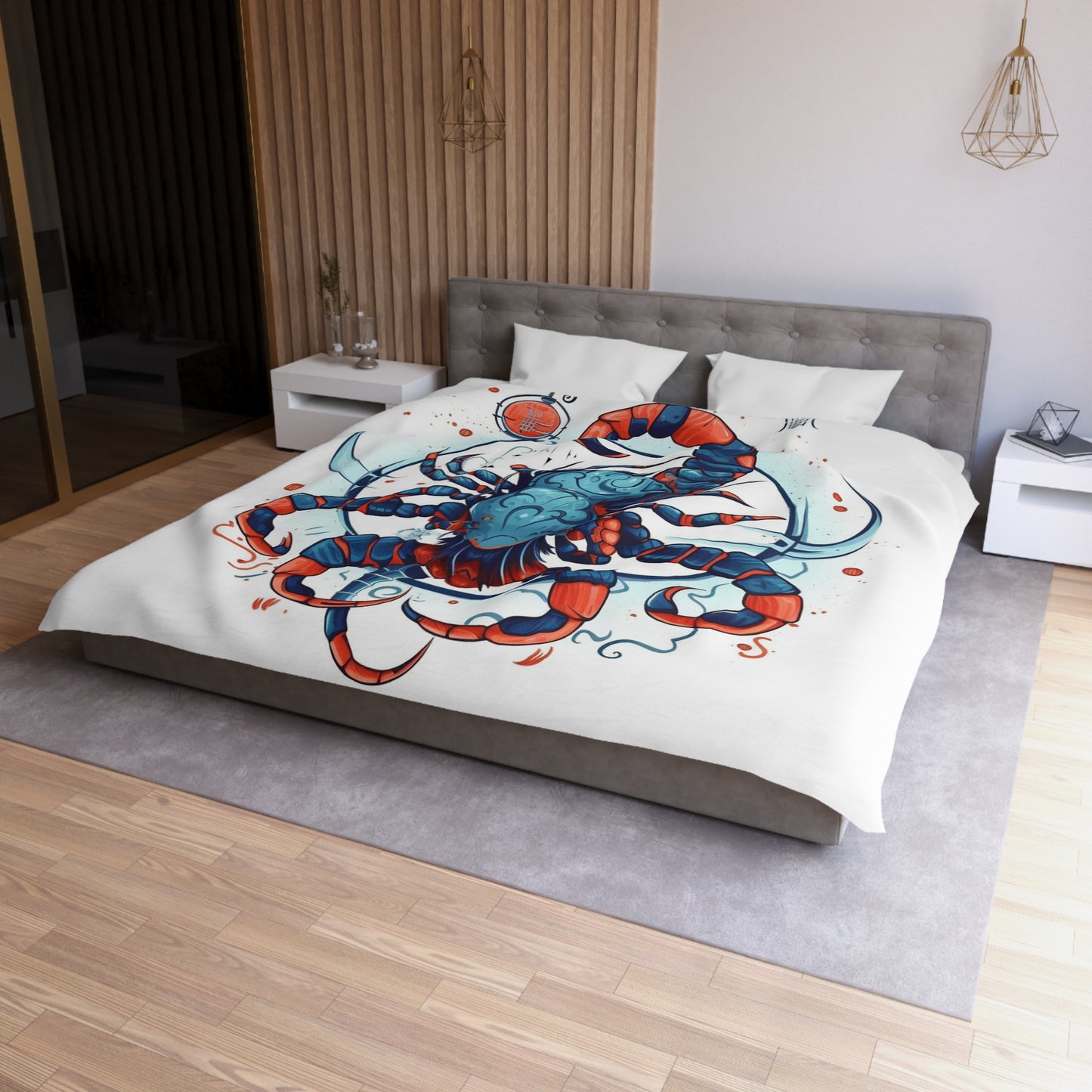 Cute Scorpio Zodiac Sign - Big Claws, Long Tail Cosmic Astrology Symbol - Microfiber Duvet Cover