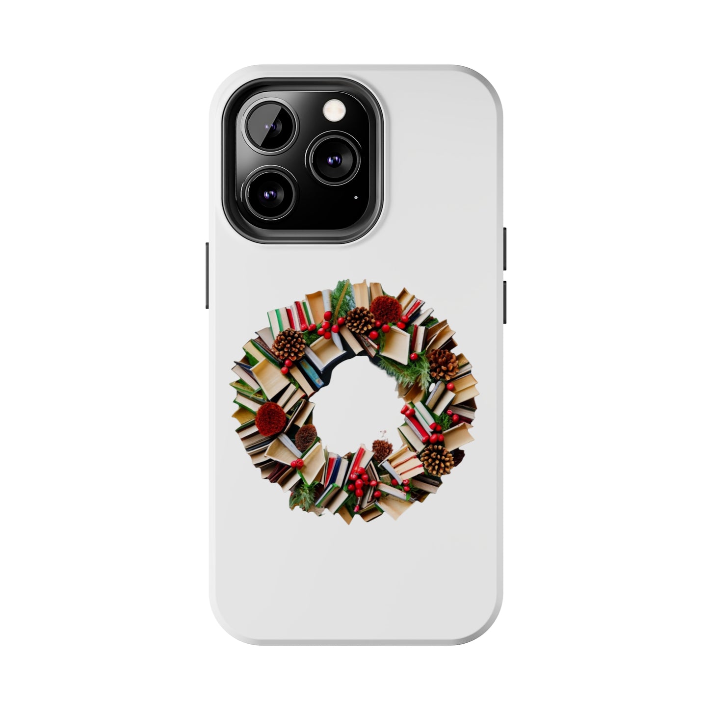 Holiday Book Wreath: Festive Literary Book Lover & Christmas Pinecone Arrangement - Tough Phone Cases