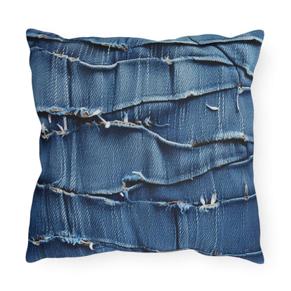 Midnight Blue Distressed Denim: Rugged, Torn & Stylish Design - Outdoor Pillows