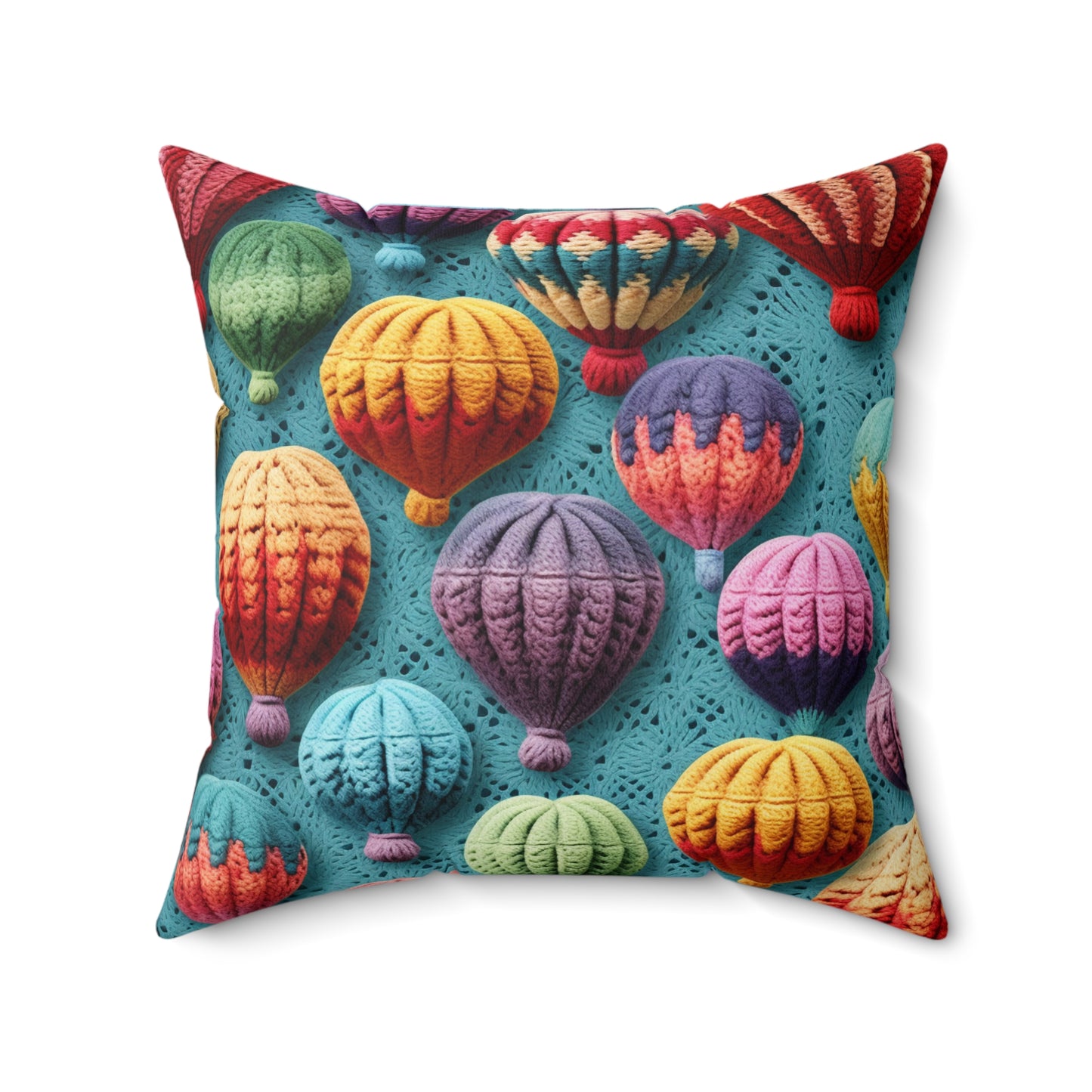 Crochet Hot Air Balloons Sky Travel Transport Scenic Style - Spun Polyester Square Pillow