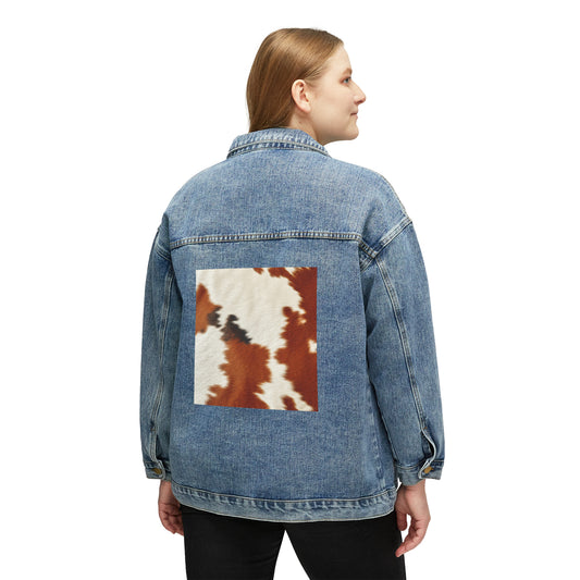 Hair Cowhide Leather Natural Faux Design Tough Durable Rugged Style - Women's Denim Jacket
