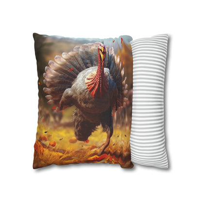 Thanksgiving Trot Turkey Run Athlete Sprint Racer Holiday Feast Dinner - Spun Polyester Square Pillow Case