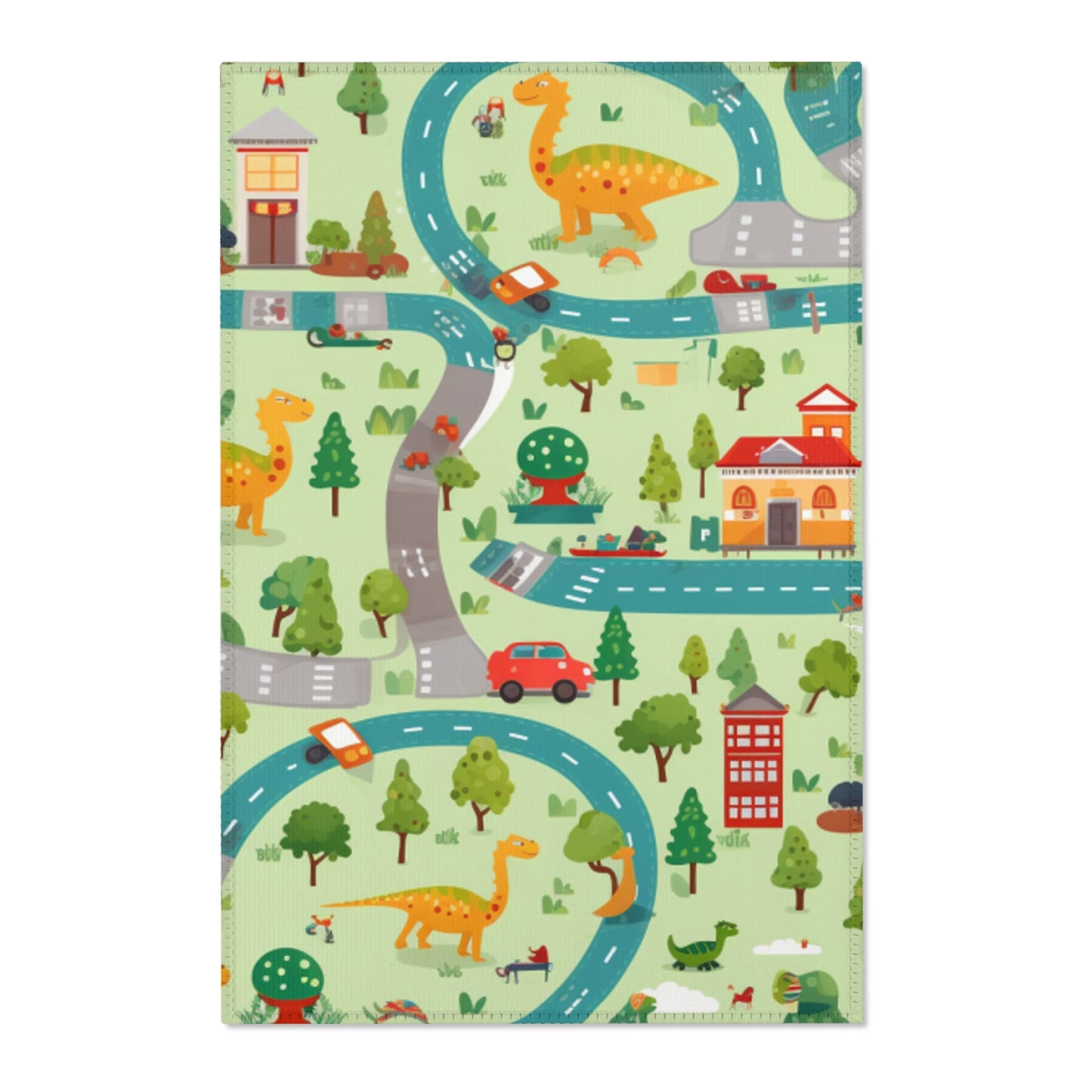 Jurassic Adventure: Children's Dinosaur Town, Vehicle Roadway Play - Area Rugs