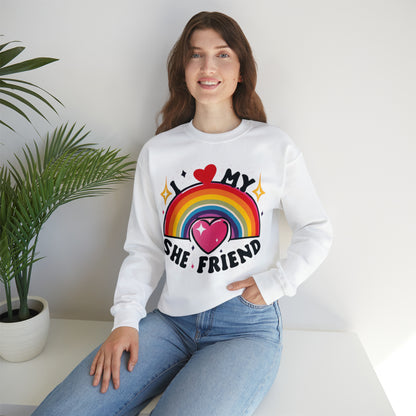 Emblema de la amistad amorosa: corazón y estrellas del arco iris, apoyo y orgullo LGBQ, diseño de su tributo afectuoso: sudadera con cuello redondo unisex Heavy Blend™