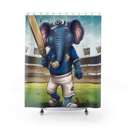 India Elephant Cricket Sport Star: Pitch, Run, Stump Game - Animated Charm - Shower Curtains