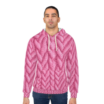 Blush Knit: Soft Hot Pink Palette Textured Fabric Design - Unisex Pullover Hoodie (AOP)