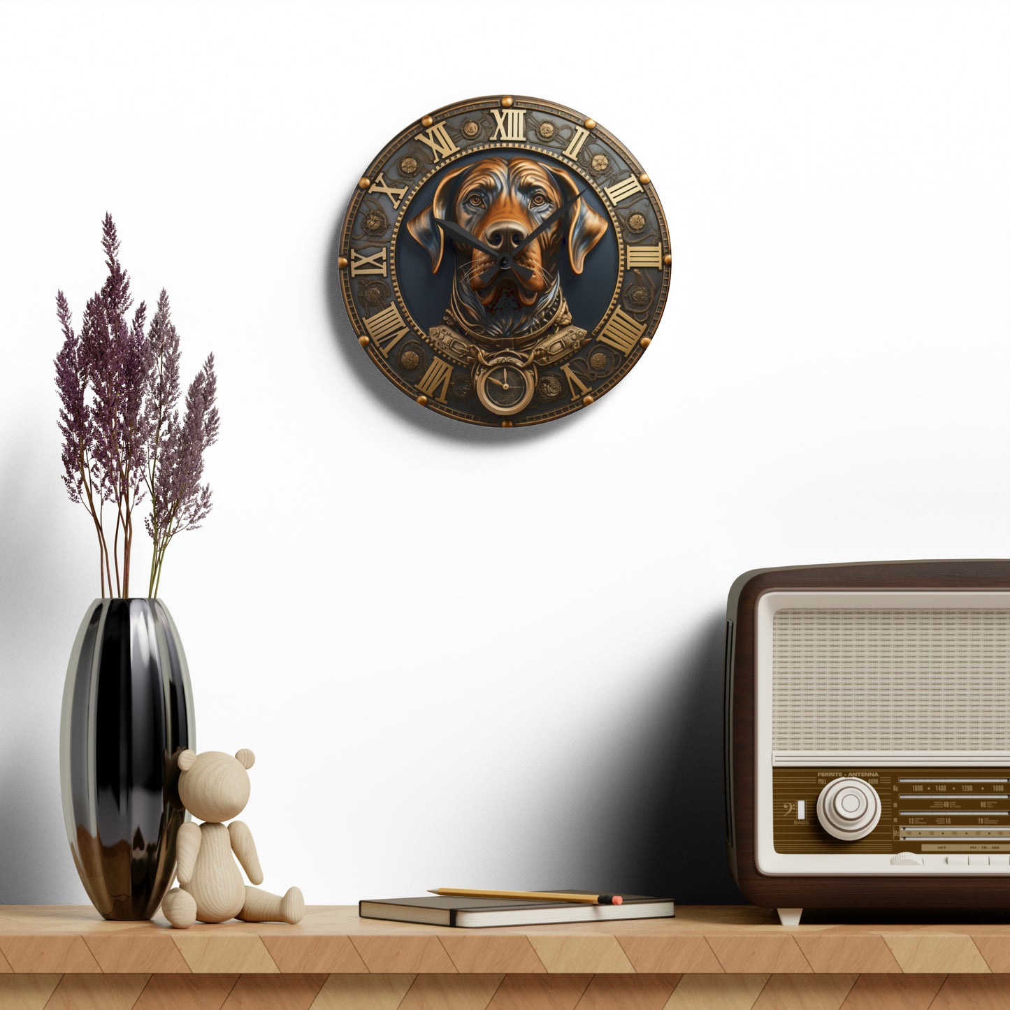 Dog Bronze Copper Steampunk Design, Acrylic Wall Clock