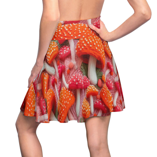 Mushroom Crochet, Enchanted Forest Design, Earthy Fungi. Mystical Magic Woodland, Immerse in Nature - Women's Skater Skirt (AOP)