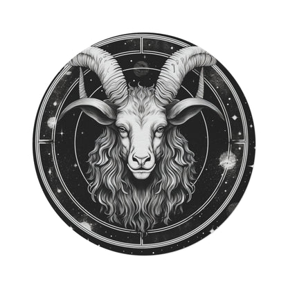 Capricorn 5ft Round Rug, Zodiac Black White Goat Design, Durable Chenille