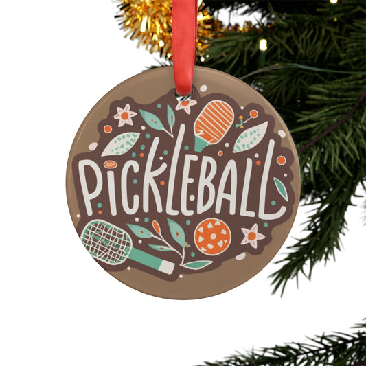 Pickleball Boho Graphic - Sport Gift - Acrylic Ornament with Ribbon