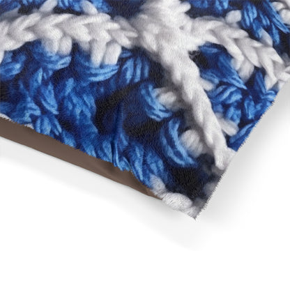 Blueberry Blue Crochet, White Accents, Classic Textured Pattern - Dog Pet Bed