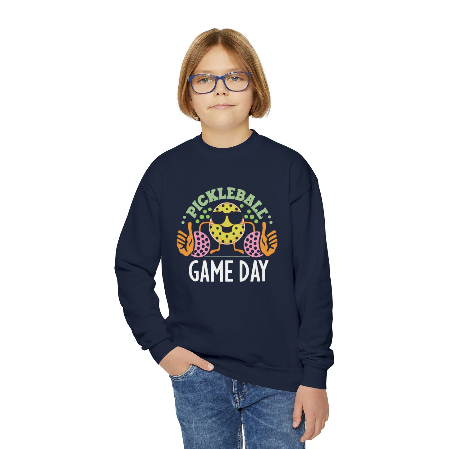 Retro Game Day Pickleball Groovy Anime - Youth Crewneck Sweatshirt