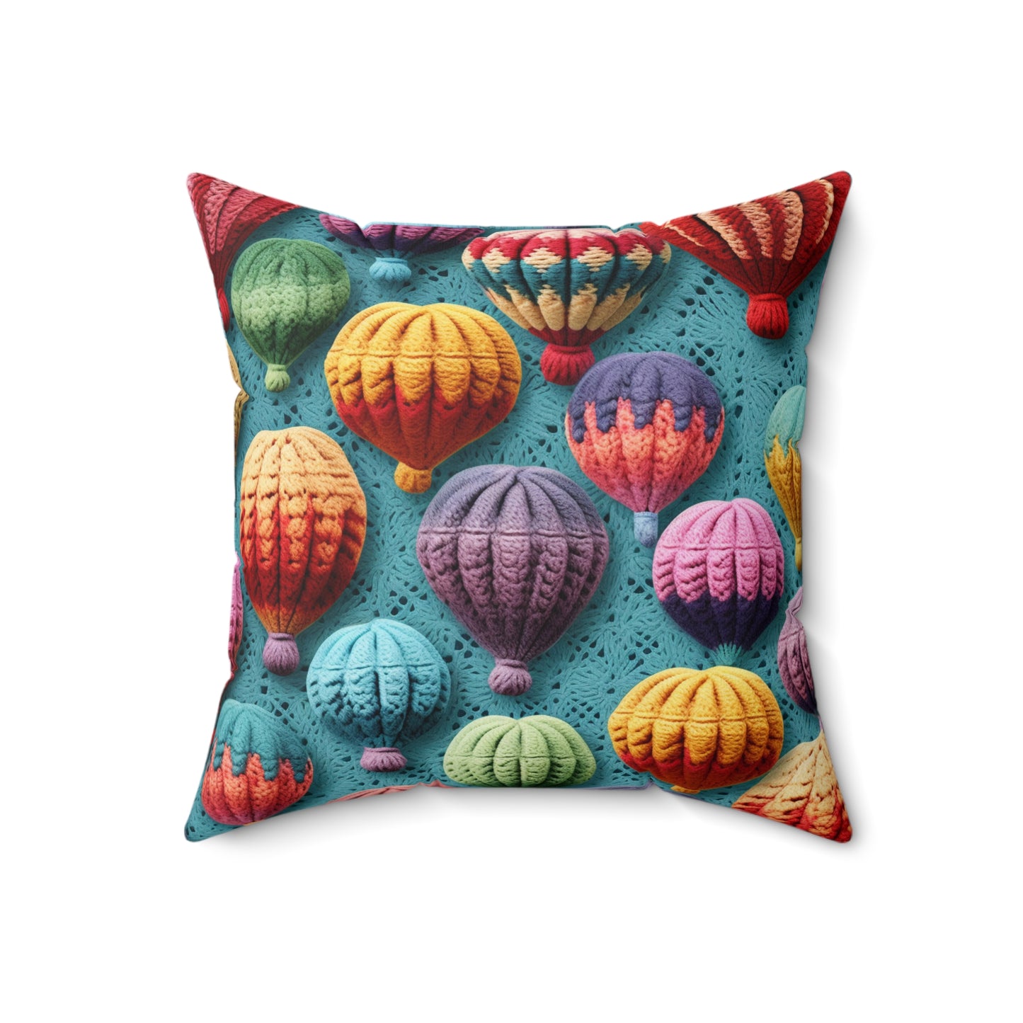 Crochet Hot Air Balloons Sky Travel Transport Scenic Style - Spun Polyester Square Pillow