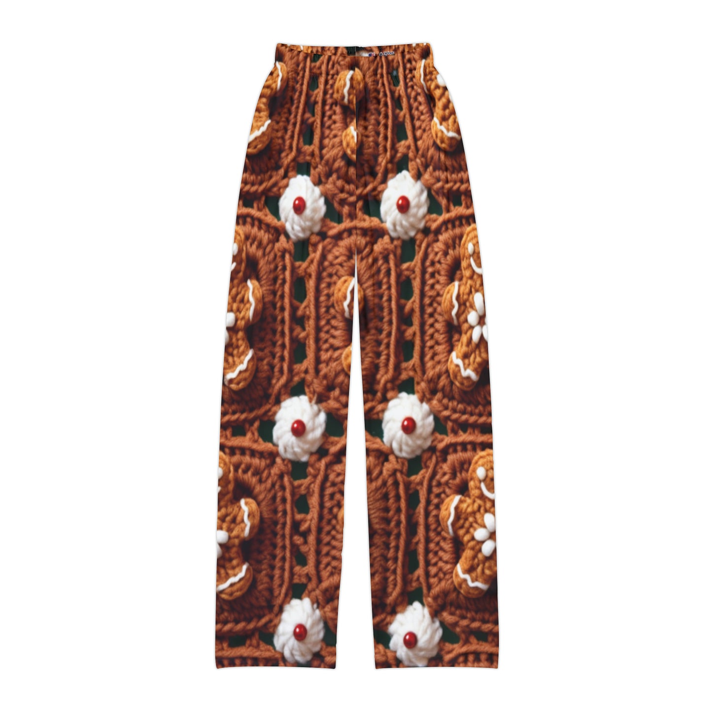 Gingerbread Man Crochet, Classic Christmas Cookie Design, Festive Yuletide Craft. Holiday Decor - Kids Pajama Pants (AOP)