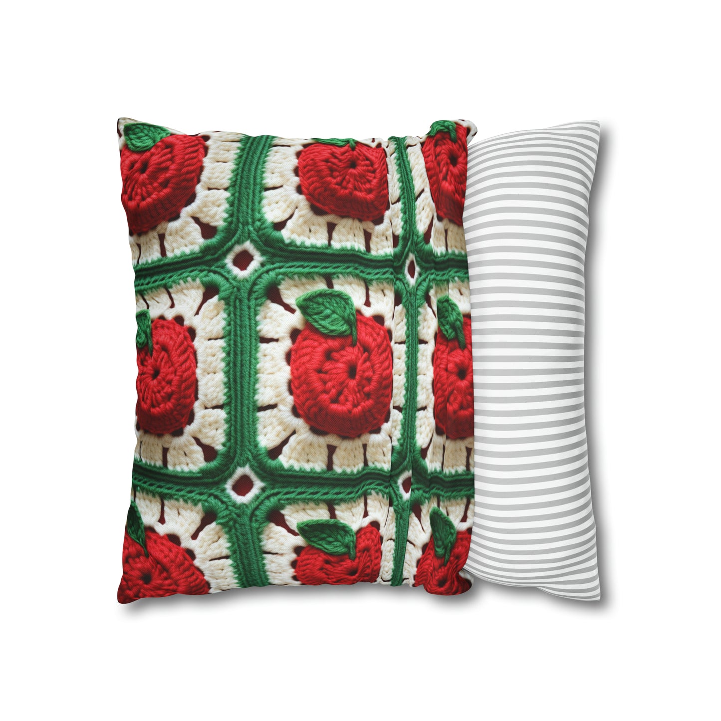 Apple Granny Square Crochet Pattern: Wild Fruit Tree, Delicious Red Design - Spun Polyester Square Pillow Case