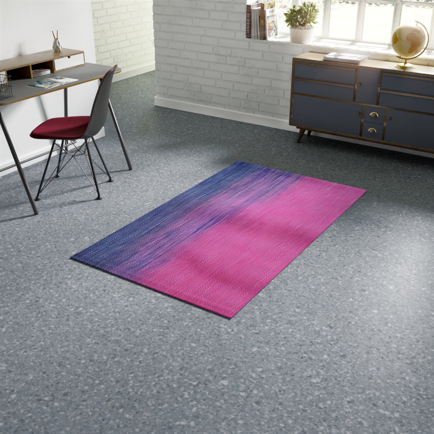 Dual Delight: Half-and-Half Pink & Blue Denim Daydream - Dobby Rug