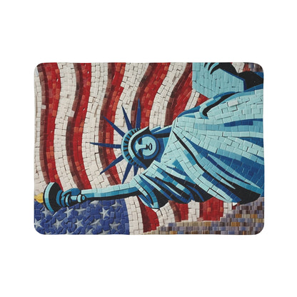 Patriotic Mosaic Artwork, Liberty Statue with Flag, Emblematic Freedom, Independence Day Mural, National Pride Abstract Tilework - Fleece Sherpa Blanket