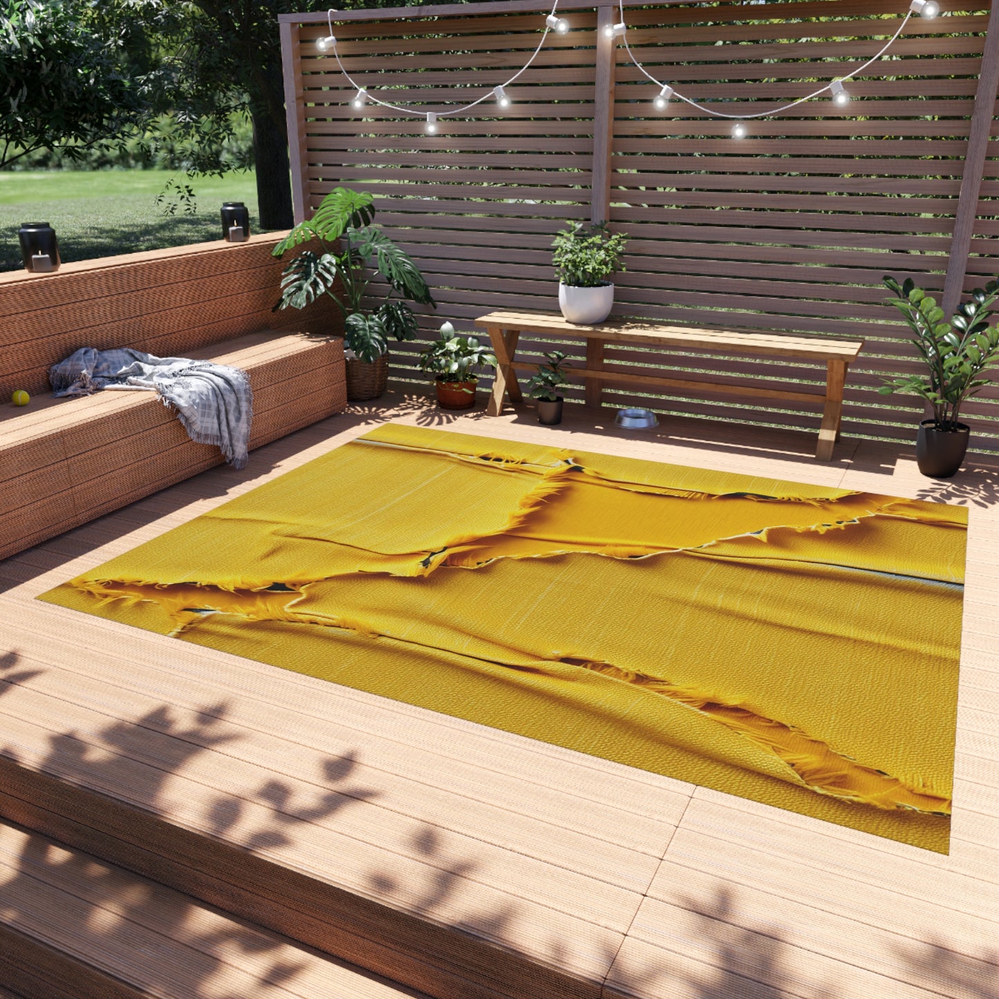 Banana Yellow Lemon: Bold Distressed, Denim-Inspired Fabric - Outdoor Rug