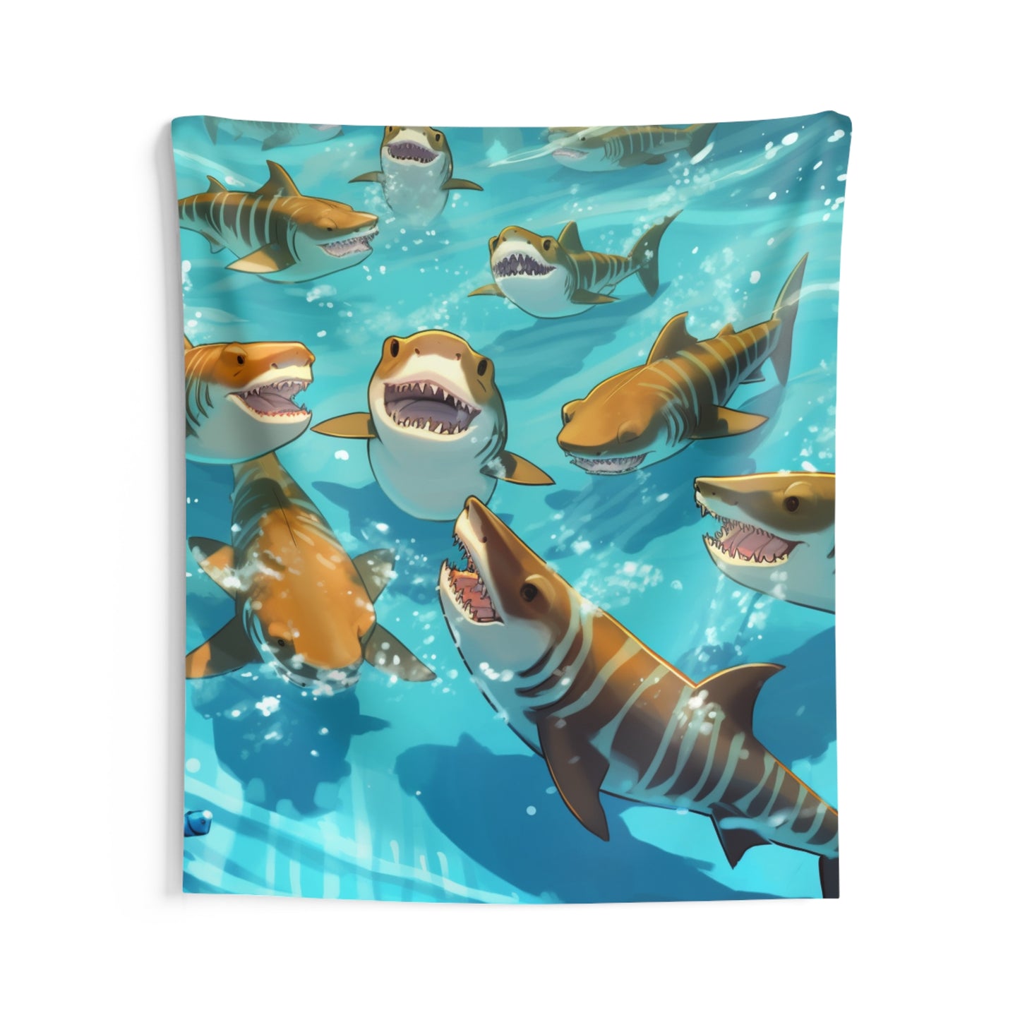 Tiger Shark: Ocean Marine Wildlife - Underwater - Indoor Wall Tapestries