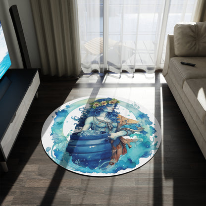 Artistic Aquarius Zodiac - Watercolor Water-Bearer Depiction - Round Rug