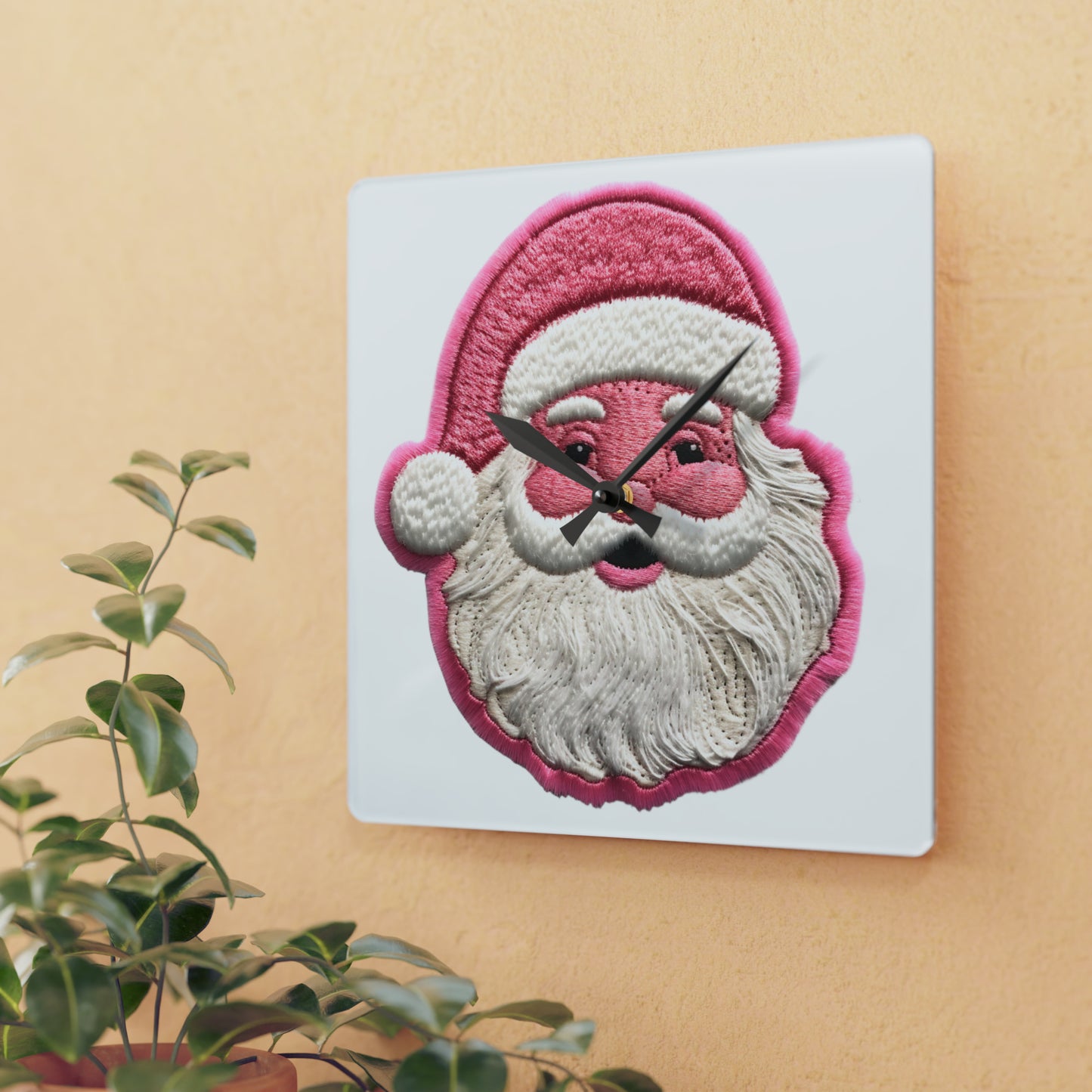 Reloj de pared acrílico de Papá Noel rosa 