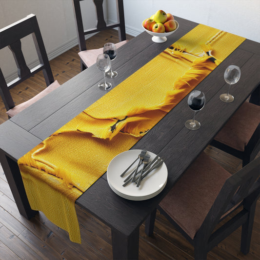 Banana Yellow Lemon: Bold Distressed, Denim-Inspired Fabric - Table Runner (Cotton, Poly)