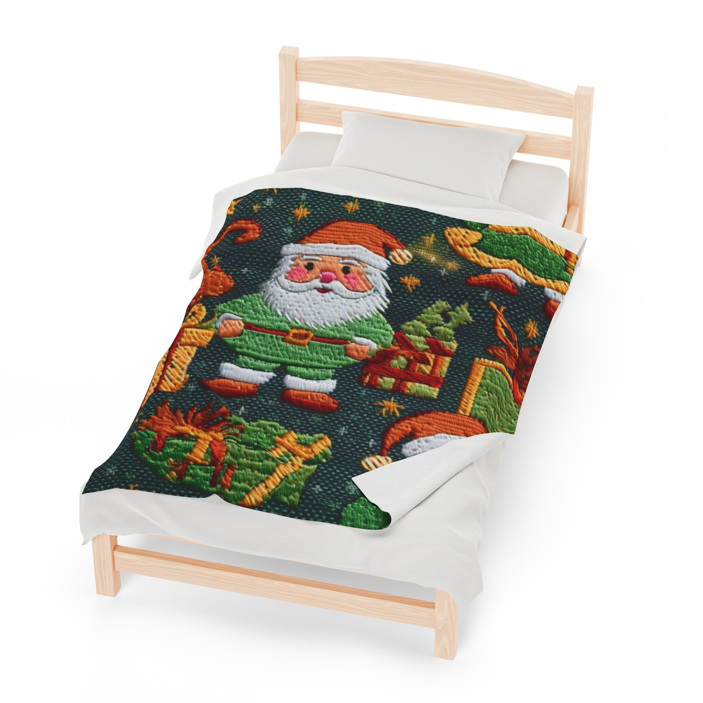 Christmas Santa Claus - Embroidered Presents - Festive Winter Wonderland - Deck the Halls Design - Velveteen Plush Blanket