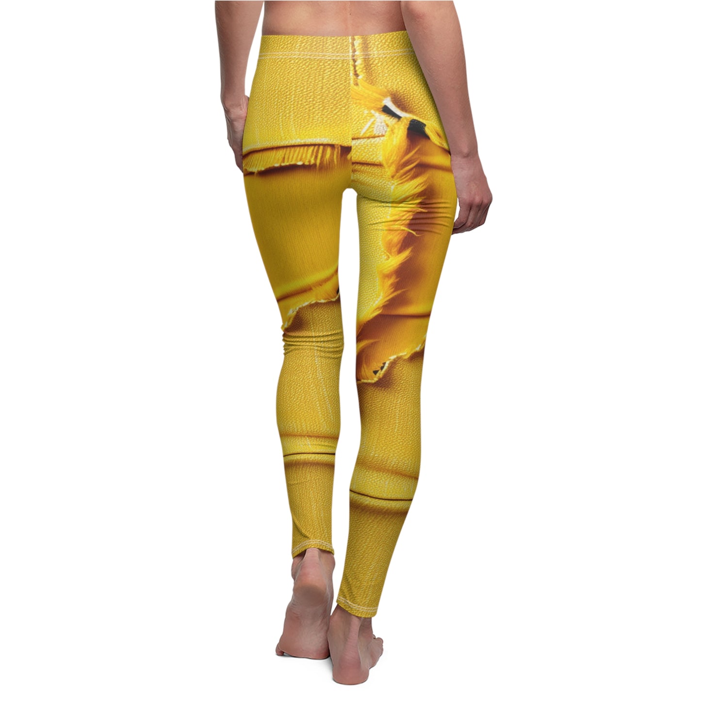 Banana Yellow Lemon: Bold Distressed, Denim-Inspired Fabric - Women's Cut & Sew Casual Leggings (AOP)