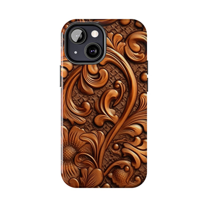 Leather Flower Cognac Classic Brown Timeless American Cowboy Design - Tough Phone Cases