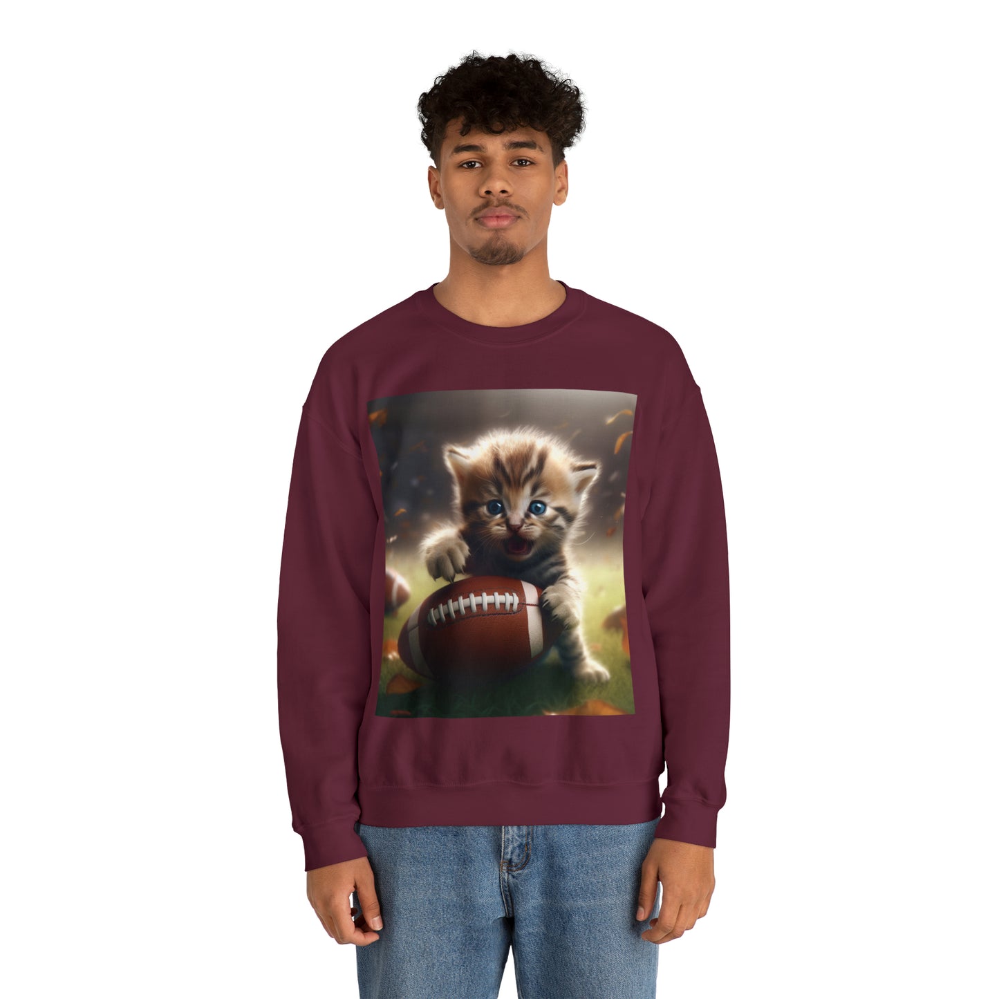 Football Kitten Touchdown: Tabby's Winning Play Sport Game - Unisex Heavy Blend™ Crewneck Sweatshirt