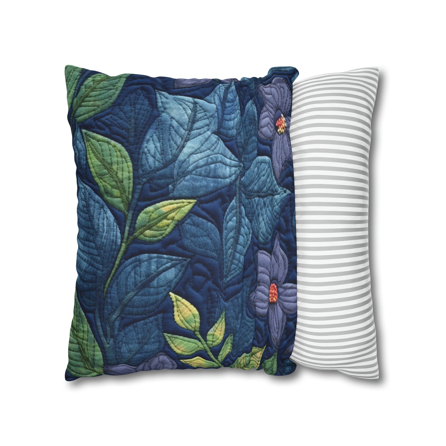 Floral Embroidery Blue: Denim-Inspired, Artisan-Crafted Flower Design - Spun Polyester Square Pillow Case