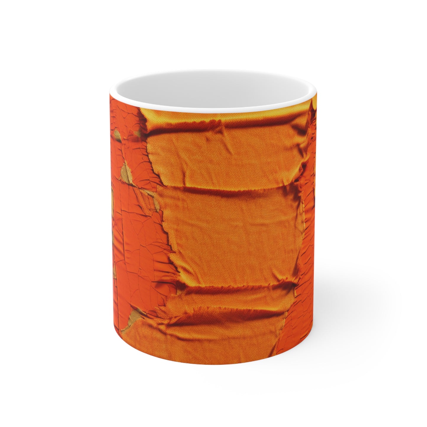 Naranja cítrica ardiente: tela desgastada y vanguardista inspirada en la mezclilla - Taza de cerámica de 11 oz