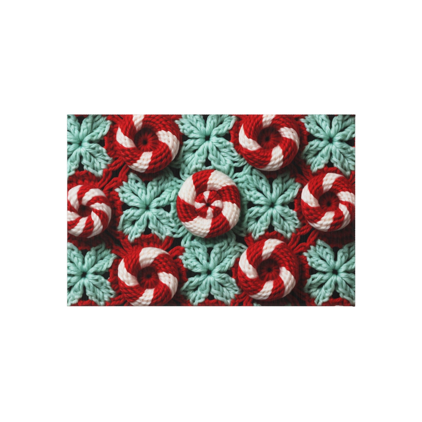 Christmas Crochet Candy Cane - Pepper Red Crystal White Holiday Pattern - Outdoor Rug