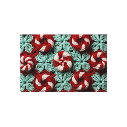 Christmas Crochet Candy Cane - Pepper Red Crystal White Holiday Pattern - Outdoor Rug