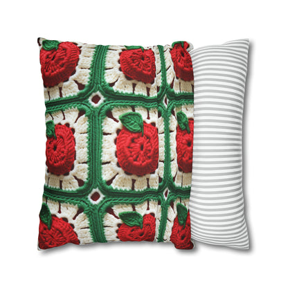 Apple Granny Square Crochet Pattern: Wild Fruit Tree, Delicious Red Design - Spun Polyester Square Pillow Case