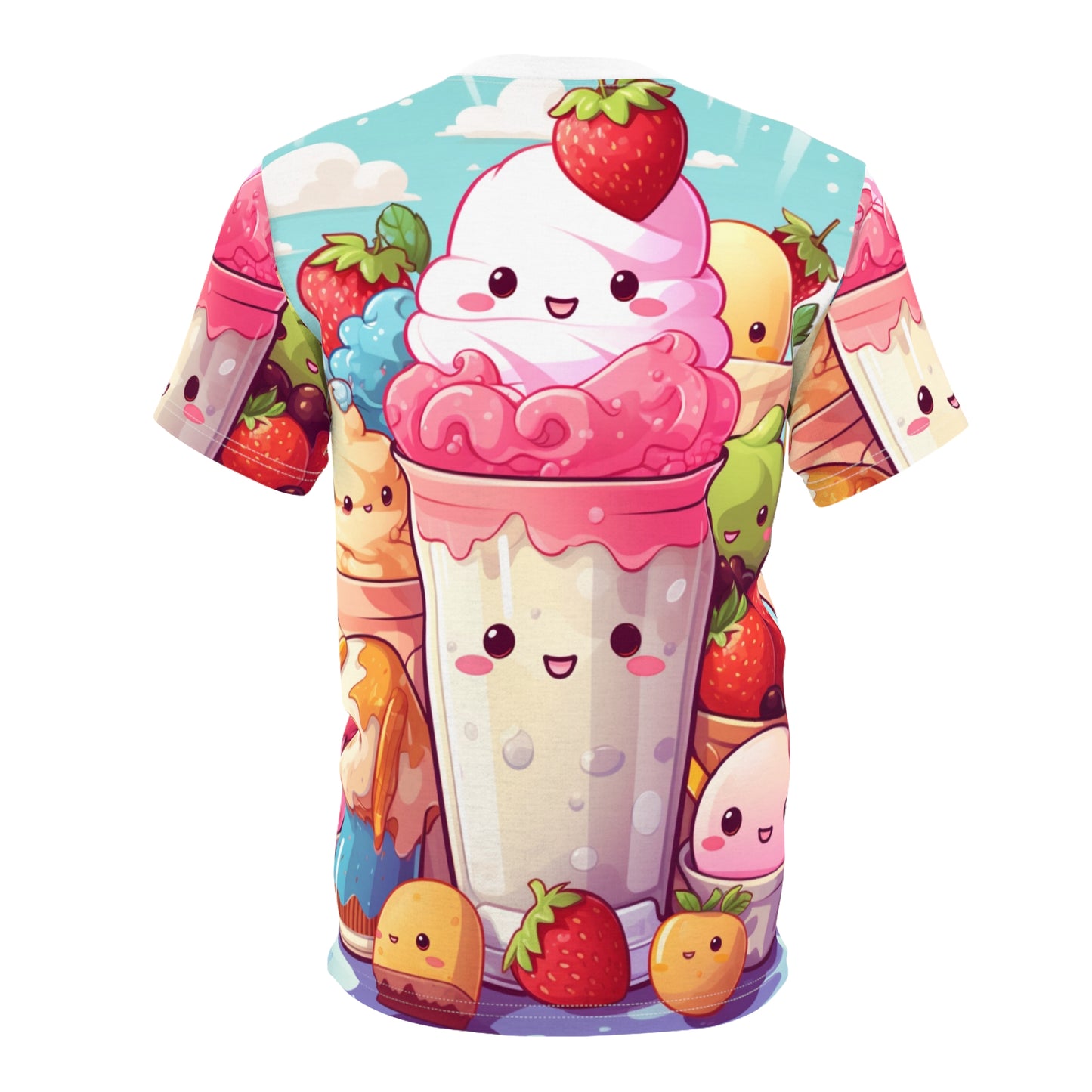 ストロベリージャパン ミルクシェイク - Kawaii Dessert Delight - Sweet Berry アニメキャラクター - ユニセックス カットソー Tシャツ (AOP) 