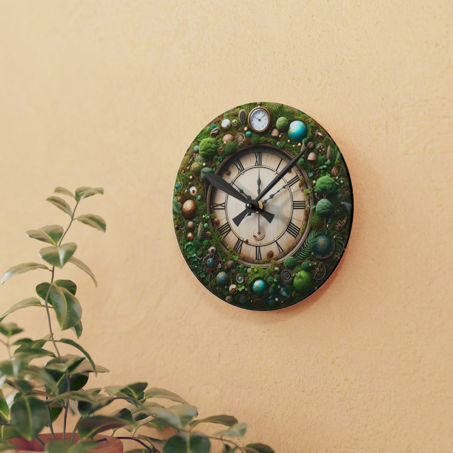 Moss Nature Plant Growth Acrylic Wall Clock