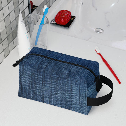 Indigo Splash: Washed Denim Reverie in Deep Blue - Toiletry Bag