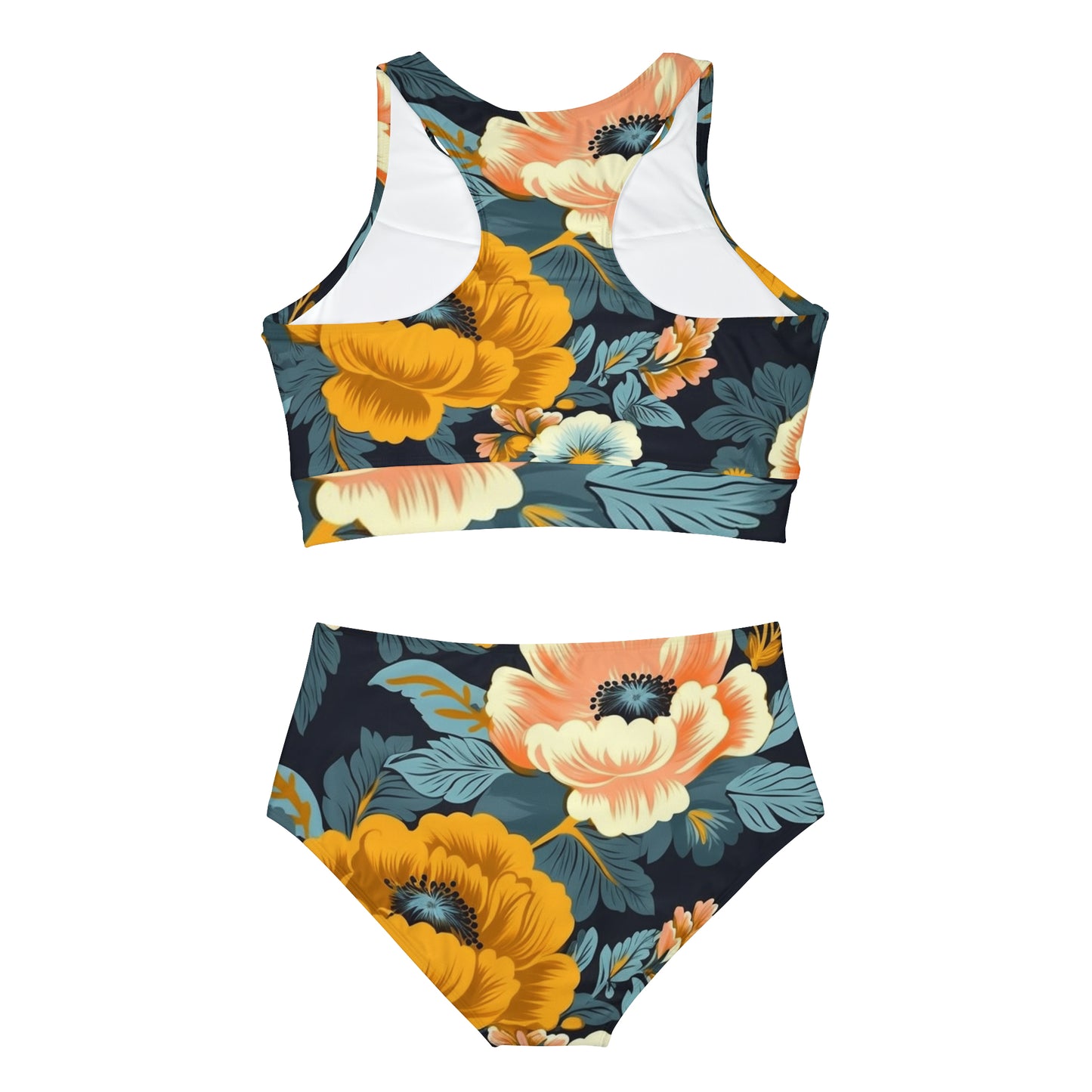 Vintage 50s 60s Inspired High-Waisted Floral Pattern Sporty Bikini Set (AOP)