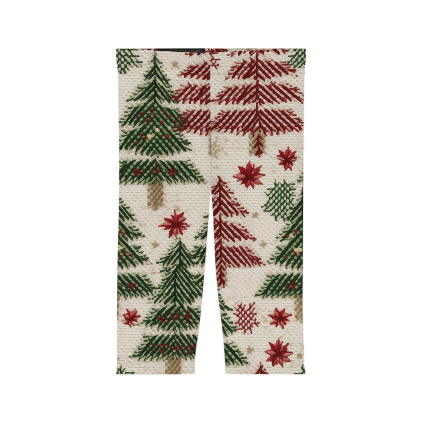 Embroidered Christmas Winter, Festive Holiday Stitching, Classic Seasonal Design - Women’s Capri Leggings (AOP)