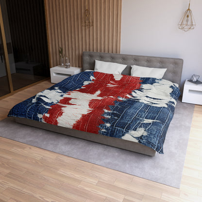 Patriotic Red, White & Blue: Distressed Denim-Style, Torn Fabric - Microfiber Duvet Cover