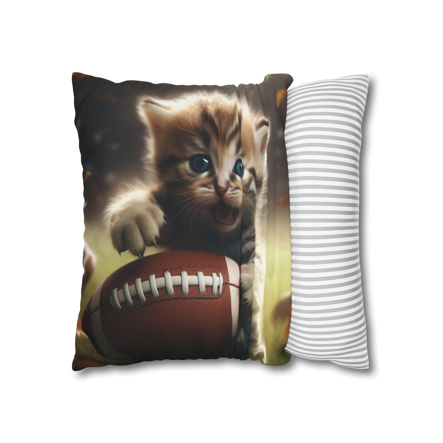 Football Kitten Touchdown: Tabby's Winning Play Sport Game - Spun Polyester Square Pillow Case