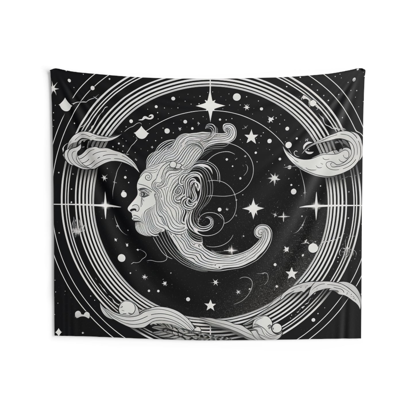 Aquarius Custom Wall Tapestry, Black White Water-Bearer Design, 100% Polyester, Multiple Sizes